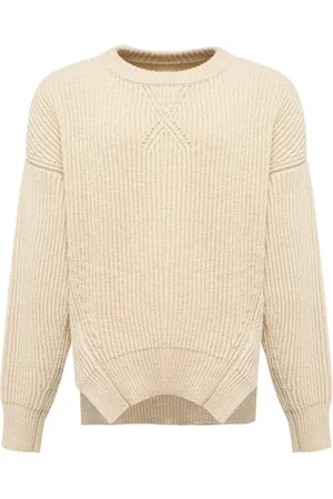 Jil Sander Bluzy, Mężczyzna, Beżowy, M, Bawełna, Włoski sweter z prążkowanej dzianiny
