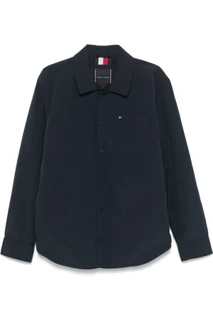Tommy Hilfiger Kurtki, Mężczyzna, Niebieski, M, Bawełna, Koszula z Zatrzaskami z Długim Rękawem