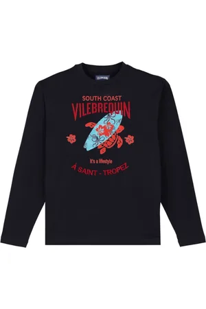 Vilebrequin Koszulki, Mężczyzna, Niebieski, L, Długi Turtles Surf T-shirt z bawełny dla mężczyzn