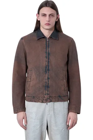 Diesel Kurtki, Mężczyzna, brązowy, 2XL, Denim, Kurtka typu blouson z denimu i kołnierzem skórzanym