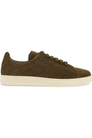 Tom Ford Buty, Mężczyzna, Zielony, 40 1/2 EU, Zamsz, Khaki Suede Low Top Sneakers