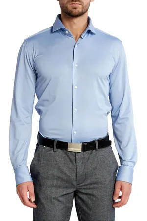 HUGO BOSS Koszule, Mężczyzna, Niebieski, L, Poliester, Koszula Slim Fit ze Streczowej Tkaniny - Celeste