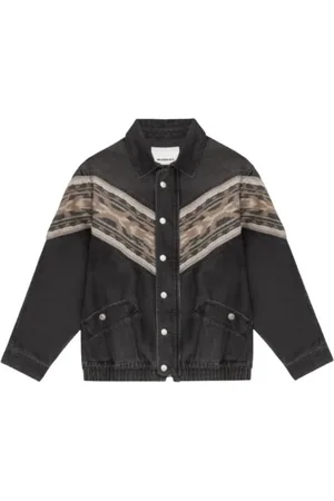Isabel Marant Kurtki, Mężczyzna, brązowy, M, Wełna, Graficzna kurtka dżinsowa z wełnianym karczkiem