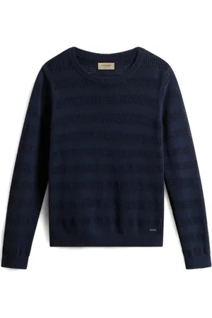 Woolrich Swetry, Mężczyzna, Niebieski, L, Bawełniany Sweter z Logo Crewneck