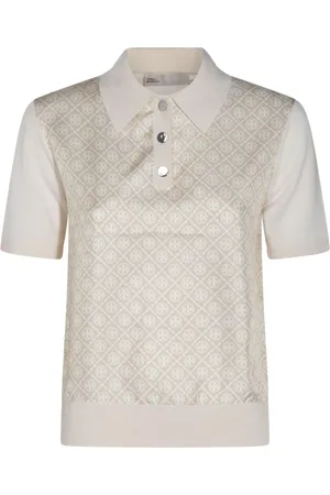 Tory Burch Koszulki, Kobieta, Beżowy, M, Jedwabna koszulka polo