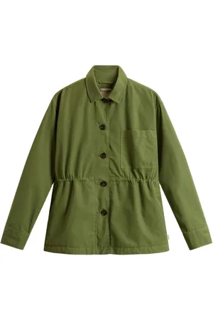 Woolrich Kurtki, Kobieta, Zielony, L, Zielona kurtka zapinana na guziki z kieszenią na piersi