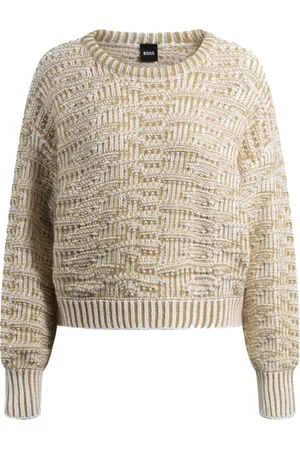 HUGO BOSS Swetry, Kobieta, Biały, M, Bawełna, Teksturowany Krótki Sweter