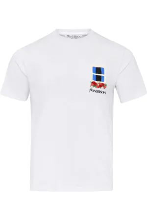J.W.Anderson Koszulki, Mężczyzna, Biały, M, Bawełna, Biały T-shirt z eleganckim haftem
