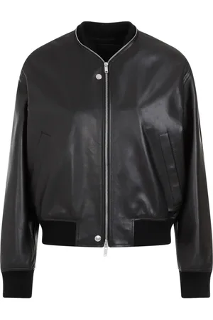 Jil Sander Kurtki, Kobieta, Czarny, S, Bawełna, Czarna Skórzana Kurtka Bomberka