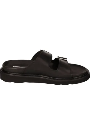 Kenzo Buty, Kobieta, Czarny, 38 EU, Skóra, Srebrne skórzane klapki z regulowanymi sprzączkami