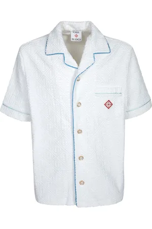 Casablanca Koszule, Mężczyzna, Biały, M, Niebieska Koszula z Monogramem na Krótki Rękaw