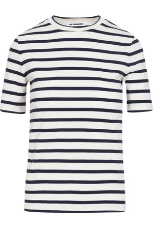 Jil Sander Koszulki, Kobieta, Biały, M, Bawełna, Bawełniany T-Shirt w Białe Paski