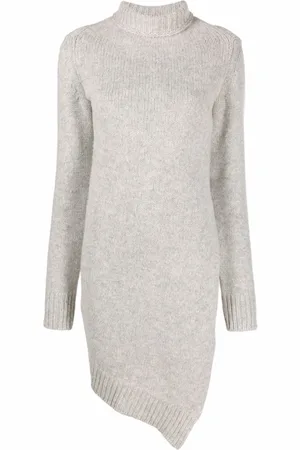 Jil Sander Sukienki, Kobieta, Szary, S, Wełna, Dzianinowa sukienka z asymetrycznym golfem