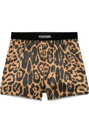 Tom Ford Bielizna, Kobieta, brązowy, S, Bokserki Satynowe w Leopardzi Wzór