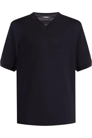 Jacquemus Koszulki, Mężczyzna, Niebieski, S, Bawełna, Niebieska koszulka z logo V-Neck