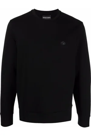 Emporio Armani Bluzy, Mężczyzna, Czarny, L, Czarny Sweter z Logo na Piersi