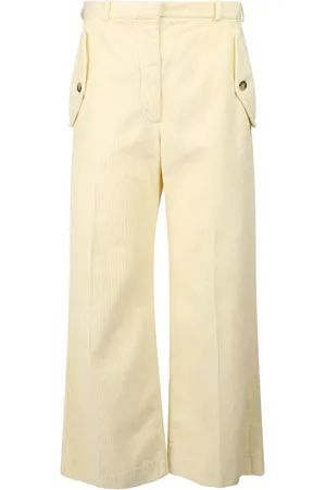 Kenzo Spodnie, Kobieta, Beżowy, S, Bawełna, Spodnie Cropped z Rozszerzanymi Nogawkami