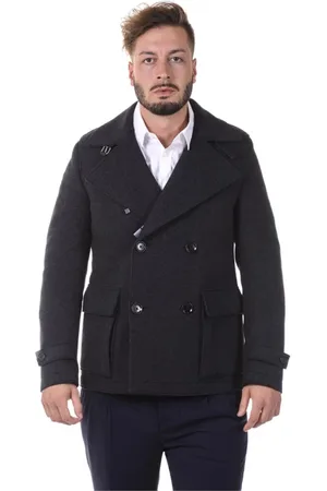 HUGO BOSS Płaszcze, Mężczyzna, Czarny, M, Wełna, Dwurzędowa kurtka skórzana