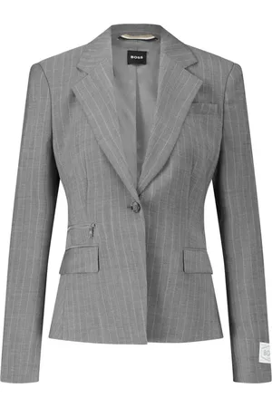 HUGO BOSS Kurtki, Kobieta, Szary, XL, Wełna, Marynarka w paski z zamkiem i dopasowanym krojem