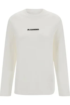 Jil Sander Koszulki, Kobieta, Biały, XS, Bawełna, Koszulka z okrągłym dekoltem i nadrukiem logo