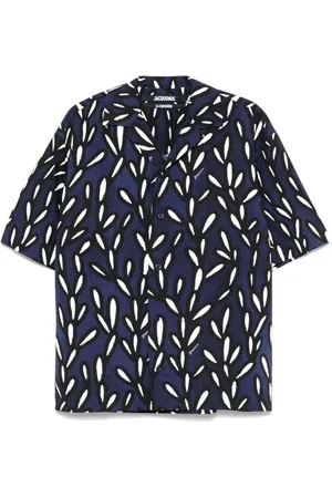 Jacquemus Koszule, Mężczyzna, Niebieski, L, Bawełna, Koszulka z Kołnierzykiem Camp z Nadrukiem Logo