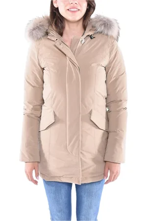 Woolrich Kurtki, Kobieta, Beżowy, S, Bawełna, Luksusowa Parka Arktyczna z Szopa Pracza