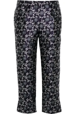 Kenzo Spodnie, Kobieta, Niebieski, XS, Bawełna, Kwiatowe spodnie typu cropped z żakardu