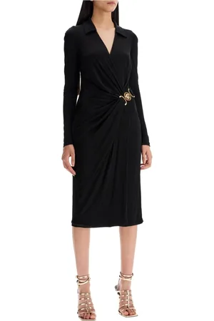 VERSACE Sukienki, Kobieta, Czarny, L, Krzyżująca się Sukienka z Jerseyu