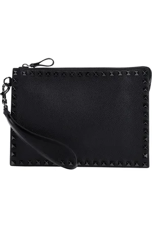 VALENTINO GARAVANI Torebki, Mężczyzna, Czarny, ONE SIZE, Skóra, Rockstud Zip-Up Clutch Bag