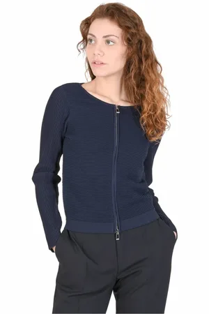 HUGO BOSS Swetry, Kobieta, Niebieski, S, Niebieski sweter dzianinowy z domieszką elastanu