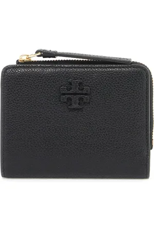 Tory Burch Akcesoria, Kobieta, Czarny, ONE SIZE, Skóra, Portfel skórzany z podwójną kieszenią i efektem młotkowania