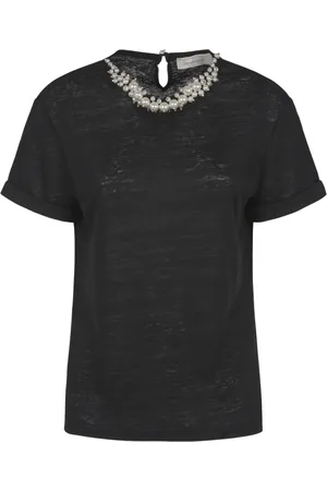 ZIMMERMANN Koszulki, Kobieta, Czarny, L, Len, Crush Embellished Tee Shirt
