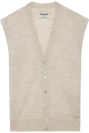 Zadig & Voltaire Swetry, Kobieta, Beżowy, S, Wełna, Beżowy kardigan bez rękawów z wełny merino