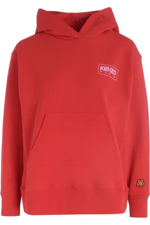 Kenzo Bluzy, Kobieta, Czerwony, S, Bawełna, Czerwona bawełniana bluza z kapturem i dużym logo