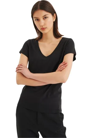 INWEAR Koszulki, Kobieta, Czarny, 2XS, Bawełna, Klasyczna czarna koszulka z dekoltem w serek