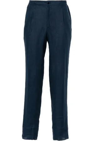 Kiton Spodnie, Mężczyzna, Niebieski, 2XL, Len, Granatowe lniane spodnie typu tapered
