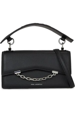 Karl Lagerfeld Torebki, Kobieta, Czarny, ONE SIZE, Skóra, Torba na ramię z ziarnistej skóry ze srebrnym logo