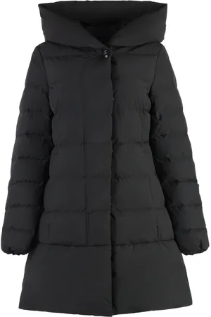 Woolrich Płaszcze, Kobieta, Czarny, L, Poliester, Kurtka puchowa z kapturem