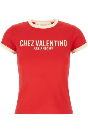 VALENTINO GARAVANI Koszulki, Kobieta, Czerwony, S, Len, Czerwony T-shirt z nadrukiem Chez Valentino