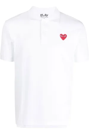 Comme des Garçons Koszulki, Mężczyzna, Biały, L, Bawełna, Koszulka Polo Piqué z Naszywką Serca
