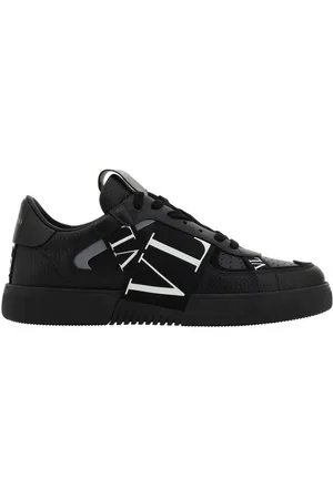 VALENTINO GARAVANI Buty, Mężczyzna, Czarny, 42 1/2 EU, Len, Perforowane Sneakersy z Haftowanym Logo