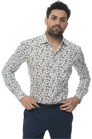 Kiton Koszule, Mężczyzna, Szary, M, Bawełna, Koszula z długim rękawem Flower Fantasy