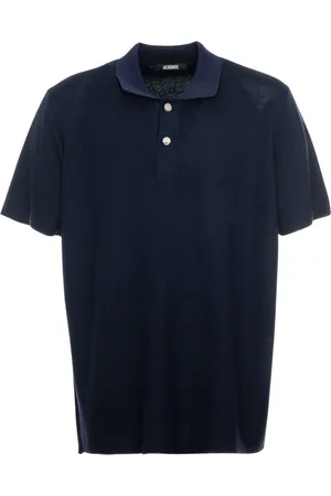 Jacquemus Koszulki, Mężczyzna, Niebieski, L, Bawełna, Dzianinowa koszulka polo z klasycznym kołnierzykiem i krótką plisą z guzikami