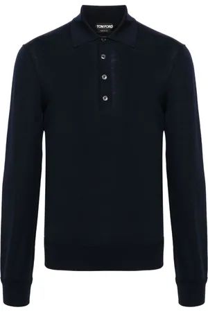 Tom Ford Koszulki, Mężczyzna, Niebieski, L, Wełna, Koszulka Polo z Wełny Merino
