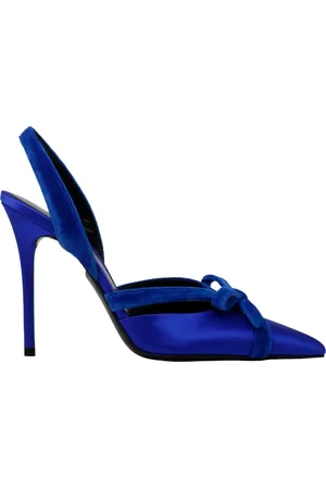Tom Ford Buty, Kobieta, Niebieski, 37 1/2 EU, Satyna, Elektryczne Niebieskie Satynowe i Welurowe Czółenka Slingback z Kokardą