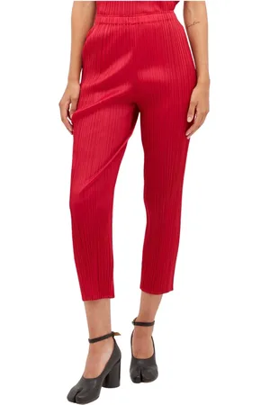 Issey Miyake Spodnie, Kobieta, Czerwony, S, Poliester, Plisowane spodnie typu cropped