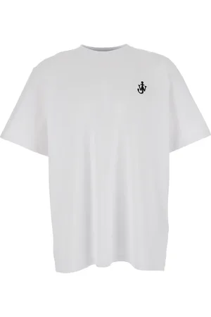 J.W.Anderson Koszulki, Mężczyzna, Biały, XL, Bawełna, Biała koszulka crewneck z haftowanym logo