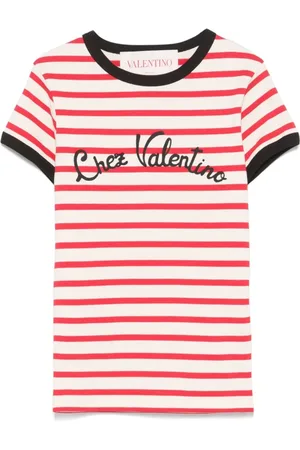 VALENTINO GARAVANI Koszulki, Kobieta, Czerwony, S, Bawełna, Czerwone T-shirty i polo z haftowanym logo Rose