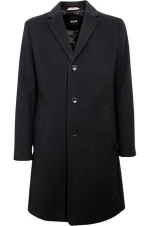 HUGO BOSS Płaszcze, Mężczyzna, Czarny, L, Wełna, Formalny płaszcz wełniany o kroju slim fit