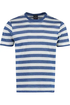 Paul & Shark Koszulki, Mężczyzna, Niebieski, S, Bawełna, T-shirt w paski z mieszanki lnu i bawełny